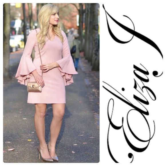 Eliza J Bell Sleeve V-Neck Crepe dress - Picture 3 of 8